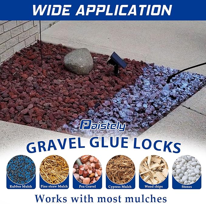 Mulch and Rock Glue for Landscaping, Fast Drying Lockdown Sticky Rock Glue, Reliable and Non-Toxic Gravel Binder for Rocks, and Pea Gravel, Lasts up to 12-24 Months
