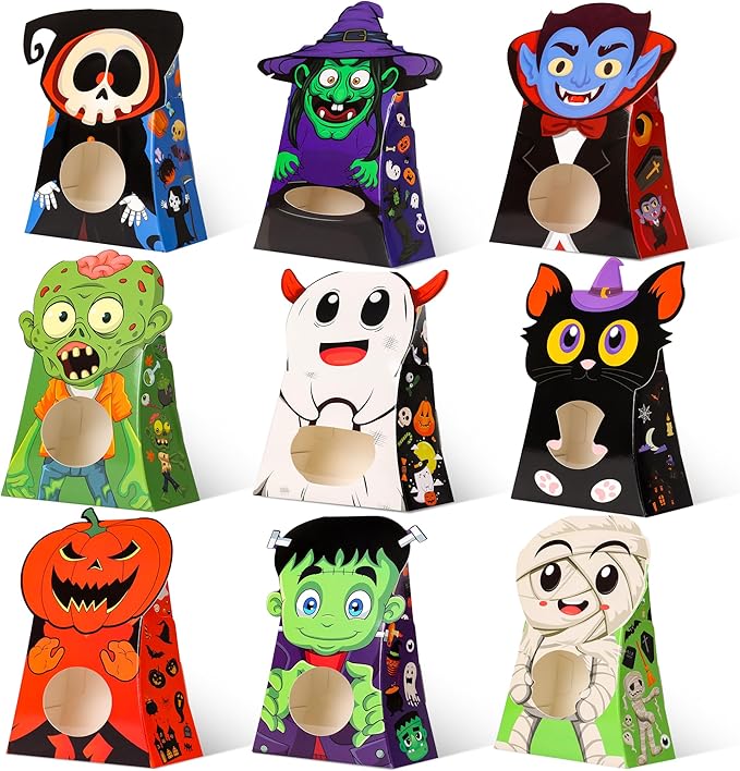 Giiffu 54-Pack Halloween Treat Boxes with Clear Window - 9 Designs Trick or Treat Candy Bags for Kids Party Favors Supplies, Classroom Exchange (6 x 4 x 2 Inches)