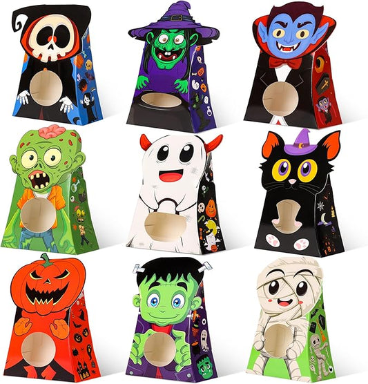 Giiffu 54-Pack Halloween Treat Boxes with Clear Window - 9 Designs Trick or Treat Candy Bags for Kids Party Favors Supplies, Classroom Exchange (6 x 4 x 2 Inches)