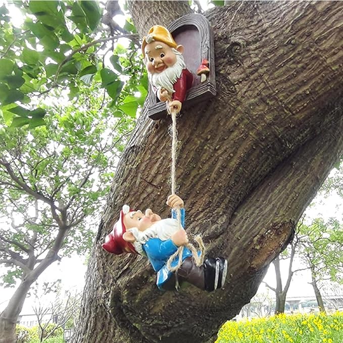 Funny Climbing Gnome Tree Hugger Decor, Garden Sculpture Decoration Elf Out The Door, Yard Ornament Resin Statue Outdoor Decor for Patio Lawn