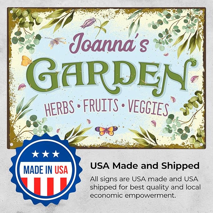 Custom Garden Sign, Christmas Present, Personalized Name for Vegetable Patch and Backyard Décor Sign, 10x14 Inches, Rust Free .040 Aluminum, Fade Resistant, Made in USA by Sigo Signs