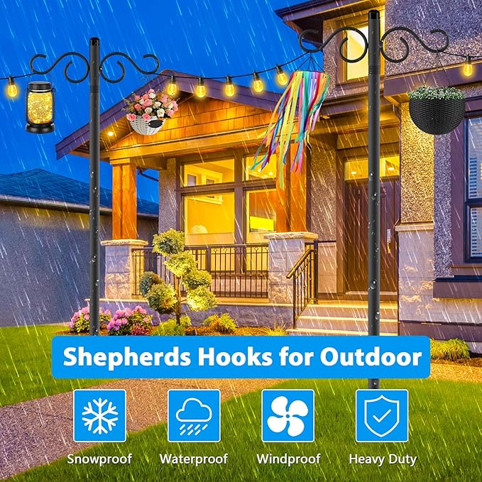 Adjustable Shepherd Hooks for Outdoor,2 Pack 110 Inch 5 Prong Base Bird Two Sided Feeder Poles,Heavy Duty Shepherds Hook,Suitable for Garden in Hanging Flower Basket,Lantern,Bird Nests