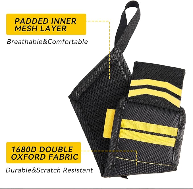 Gifts for Dad, Lanyard Magnetic Wristband for Tools, Birthday Gifts for Men, Lightweight 1680D Double Oxford Fabric, 12 Super Strong Magnets, Gifts for Men, Women, Yellow
