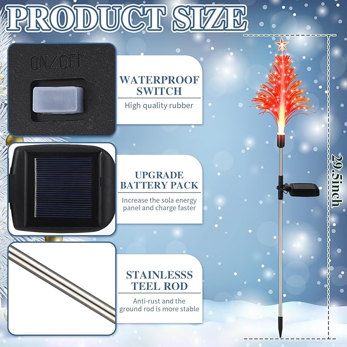 Baquler 2 Pcs Solar Christmas Tree Garden Stake Lights Outdoor Christmas Tree Lighted Yard Decorations Multicolor LED Solar Stakes for Pathway Lawn Patio Xmas Ornament(Classic Style)