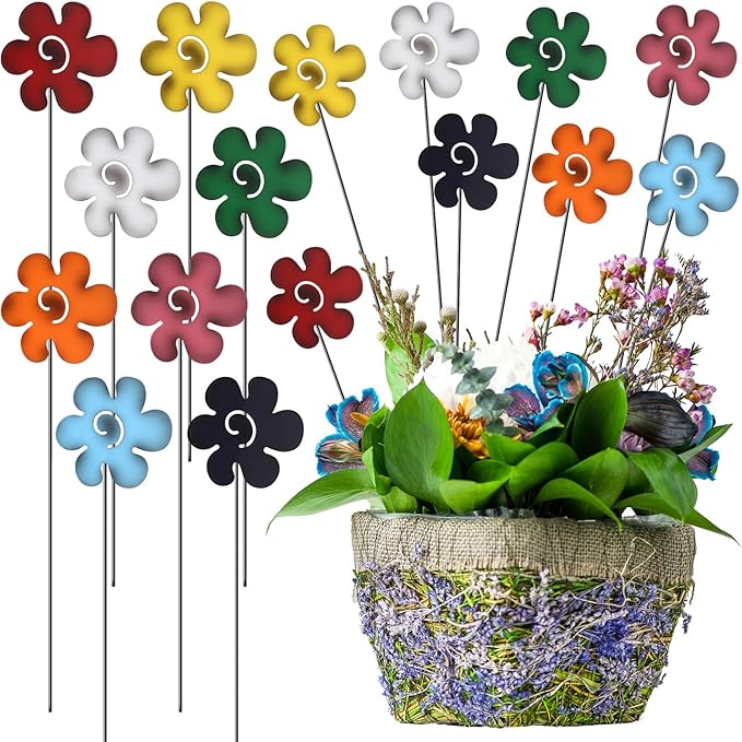 8 Pack Rustic Metal Flowers Decorative, 12" Farmhouse Garden Decor Outside Rust Garden Stakes, Spring Yard Art Ornament for Christmas Outdoor Lawn Porch Pathway Patio Decor