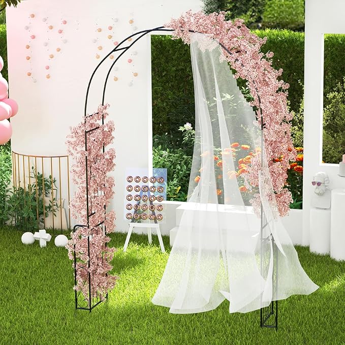 Moccha 7.9 FT Garden Arch Trellis, Metal Pergola Arbor for Climbing Plants Vines Roses, Outdoor Wedding Archway with Sturdy Steel Frame, Garden Arbor for Wedding Party Ceremony Decoration