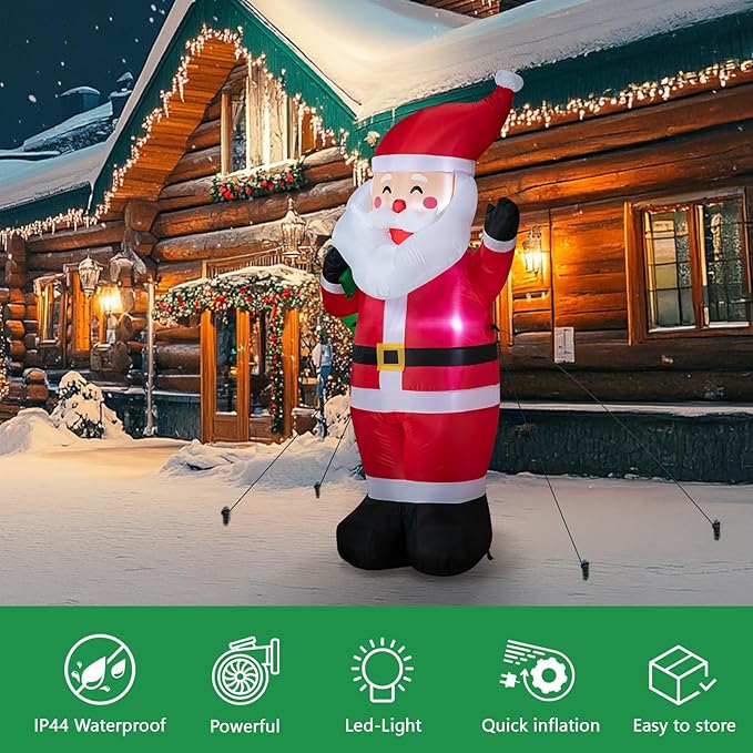 6FT Christmas Inflatable Santa Outdoor Decoration, Blow up Santa Claus Carrying Gift Sack Yard Decoration, Large Inflatable Santa Decor for Xmas Holiday Garden Lawn Patio