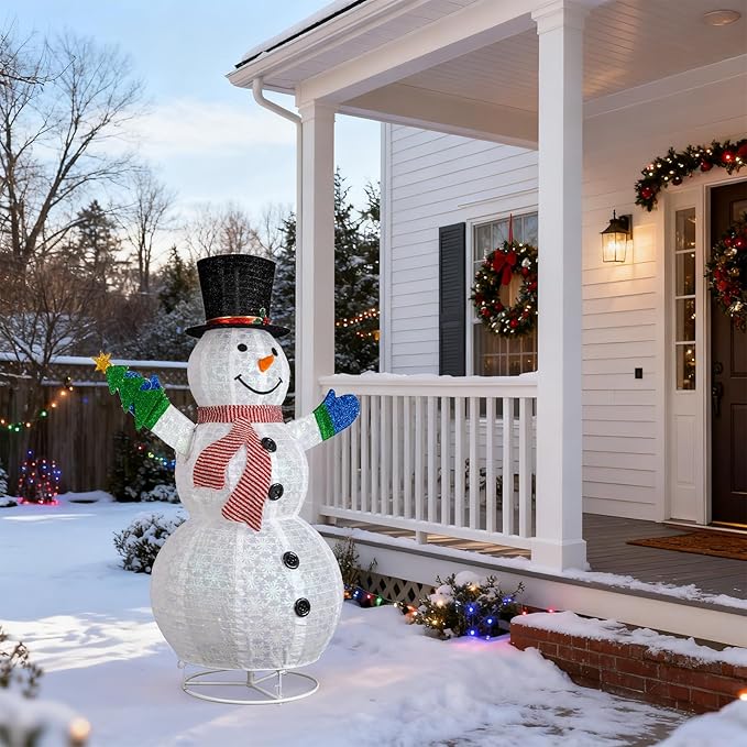VINGLI 6FT Lighted Snowman Holding Small Tree Christmas Yard Decorations, Prelit Pull Up with 200 Warm White LED Lights, Outdoor Lighted Xmas Yard Decorations for Lawn Garden Porch Indoor Décor