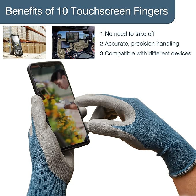 COOLJOB 2 Pairs Micro-Foam Nitrile Safety Work Garden Gloves with Touchscreen Fingers, Lightweight Working for Men’s Sweaty Hands, Non-slip Coated Grip Fits Most Tasks, Small, Blue & Black