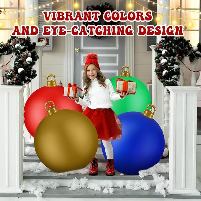 Jetec 10 Pcs 47 Inch Giant PVC Inflatable Christmas Ball Inflatable Ornaments Balls Large Xmas Balls Outdoor Christmas Decorations for Holiday Yard Lawn Porch Blow Up Decor, Multicolor(Simple)