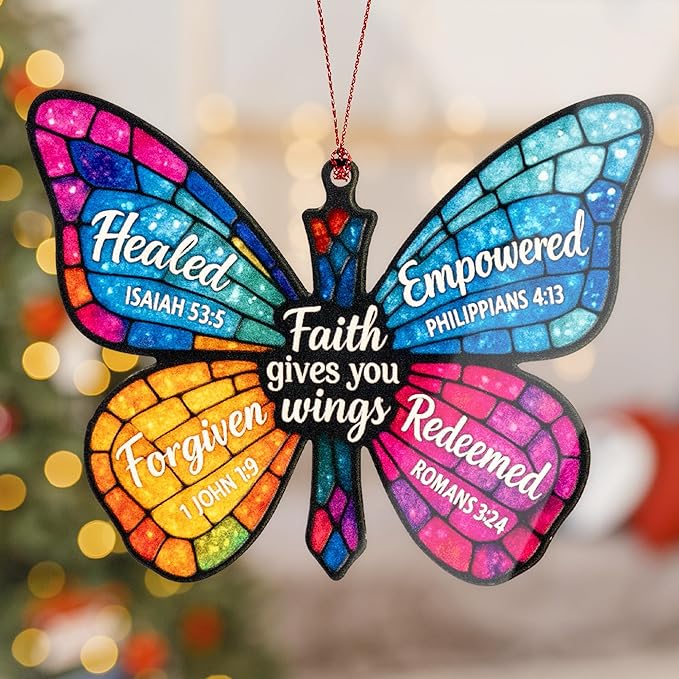 Christmas Christian Gifts for Women Ornament 2025 - Butterfly Gifts for Women, Christian Cross Christmas Ornament, Religious Christmas Ornaments, ONM-532-RST-ButterflyC