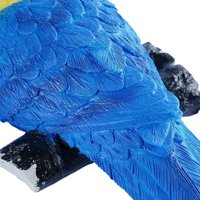 Hanging Blue Parrot Resin Statue - Wall Mountable Bird Sculpture with Hook Slot for Garden Courtyard & Indoor Wall Decor