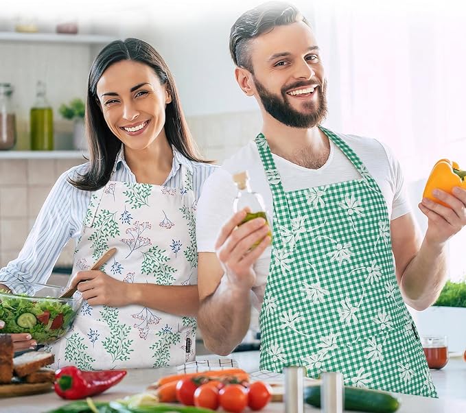 Waterproof Floral Chef Apron Women with Pockets, Cute Apron for Kitchen Cooking Home Baking, Grilling and Gardening Apron