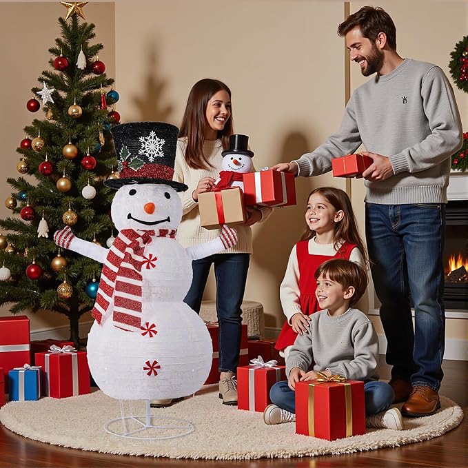 3.5FT Snowman Outdoor Christmas Decorations,Collapsible Outdoo Snowman Decor, Perfect for Christmas,Light Up Xmas Holiday Indoor/Outdoor Lawn Yard Garden Party Decoration-42inch (White, 3.5ft)