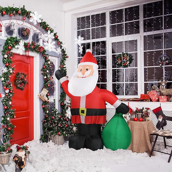 VINGLI 6FT Christmas Decorations Outdoor Inflatable Lighted Decor，Blow Up Yard Decoration with Electric Blower for Holiday Indoor Outdoor Garden Decor, Santa with Gifts