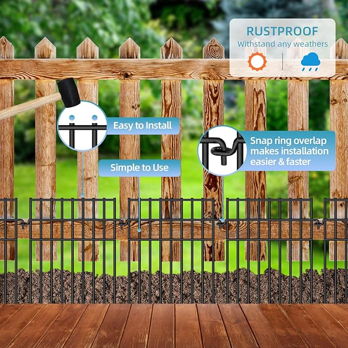 12 Pack Animal Barrier Fence - 13in(H) x12.2ft(L) Metal Fence Barrier for Bottom, 1.2 in Gap Dog & Rabbit Fencing for Garden