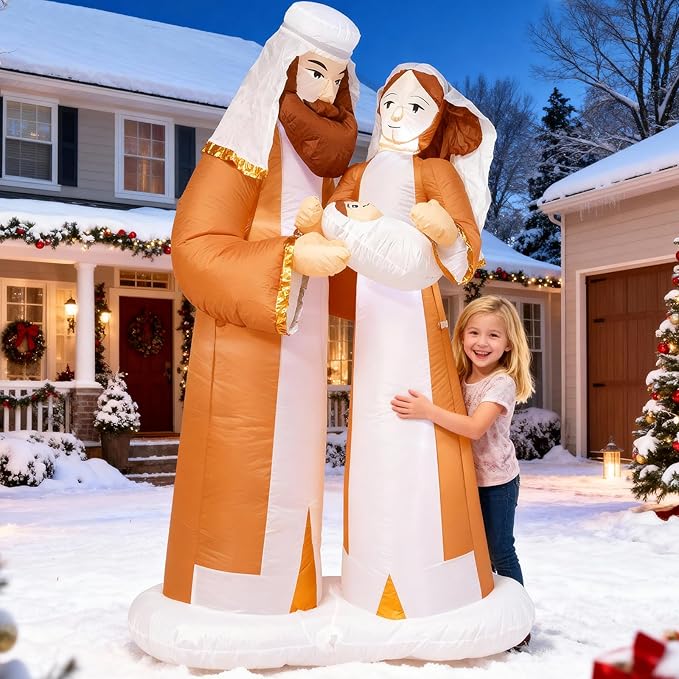 TRMESIA 8 Feet Jesus Birth Decoration Indoor Outdoor Inflatable Nativity Scene with LED Lights, Christmas Garden Lawn Decoration, Blow up Xmas Decor, Holiday Celebrations and Parties