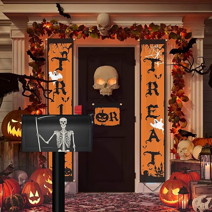 Happy Halloween Skull Mailbox Cover, Skeleton 21x18 Inch Magnetic Mailbox Covers, Black Standard Size Mailbox Wrap Post Letter Box Cover Mailbox Post Cover for Garden Yard Decor