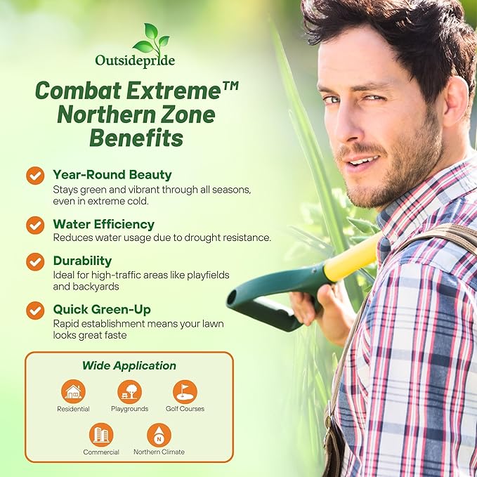 Outsidepride Combat Extreme Northern Zone - 10 Lbs Cold-Hardy, Drought-Resistant Turf Type Tall Fescue & Kentucky Bluegrass Lawn Grass Seed Blend, OptiGrowth Coated for Better Establishment