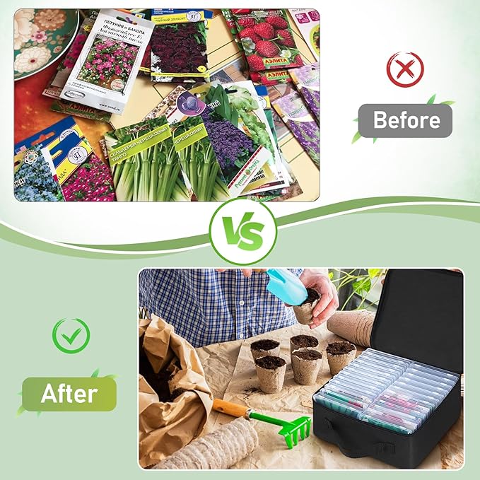 FACULX 24 Slots Seed Storage Organizer Box with Dual Zipper Bag, 100 Pcs Seed Sealed Bag and 80 Pcs Label Stickers,Seed Storage Container for Garden Vegetable Flower Plants Seeds Saving