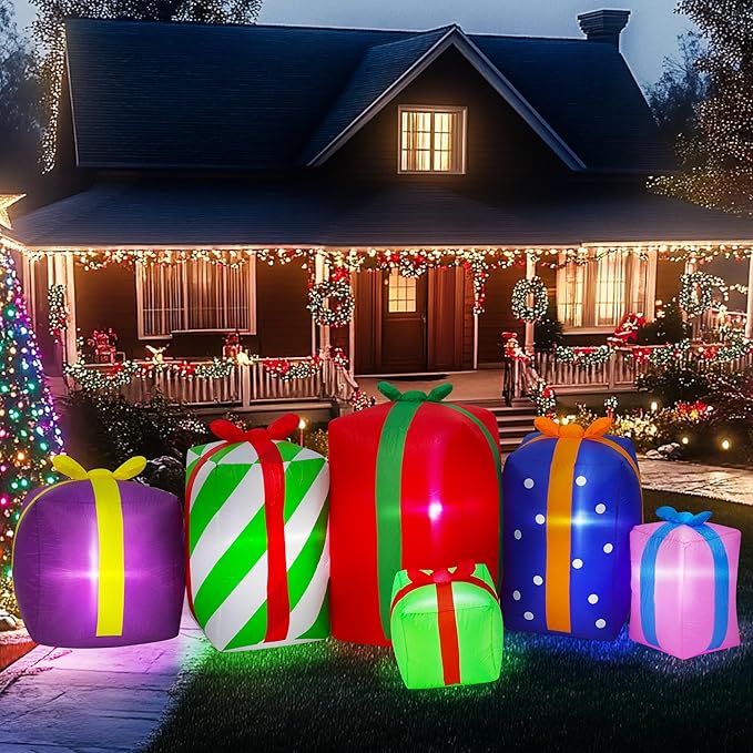 9FT Long Christmas Inflatables Gift Boxes Outdoor Decoration, Indoor Blow Up Lighted Party Decoration, Blow Up Decor with Built-in LED Lights Suitable for Lawn/Yard/Garden/Porch