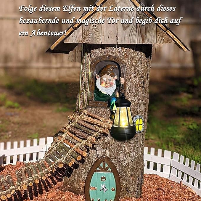 Fairy Garden Statues Gnomes Solar Lantern - Halloween Elf Out The Door Tree Hugger Figurines Fence Wall Yard Art Home Decor Outdoor Tree Face Sculpture, Ideal Thanksgiving Decorations