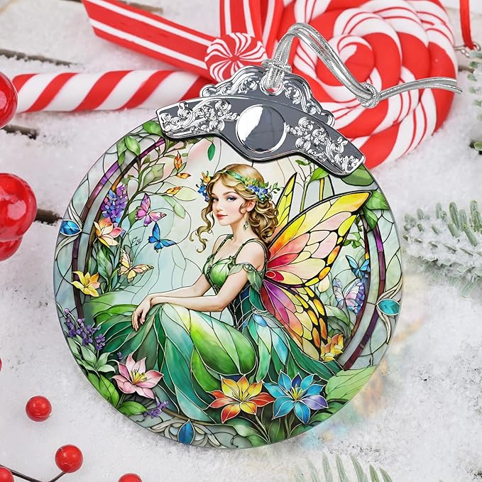 Vintage Fairy Stained Glass Hanging Decor - Christmas Tree Ornaments & Decorations - Gifts for Women, Mom