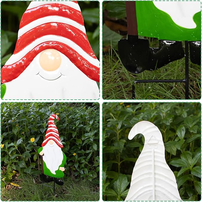 Metal Christmas Yard Signs Decor for Rust Prevention, Christmas Yard Stakes with Gnomes for Outside Garden Yard Lawn Porch Holiday Party(Red)