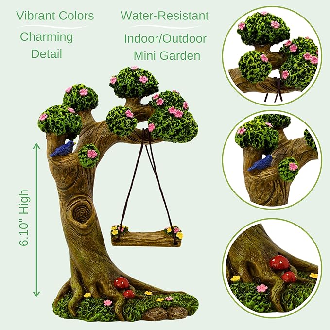 PRETMANNS Fairies for Fairy Garden – Cute Accessories Kit for Indoor or Outdoor Miniature Garden – Figurines, Tree Swing & Puppy Included – 4 Piece Set