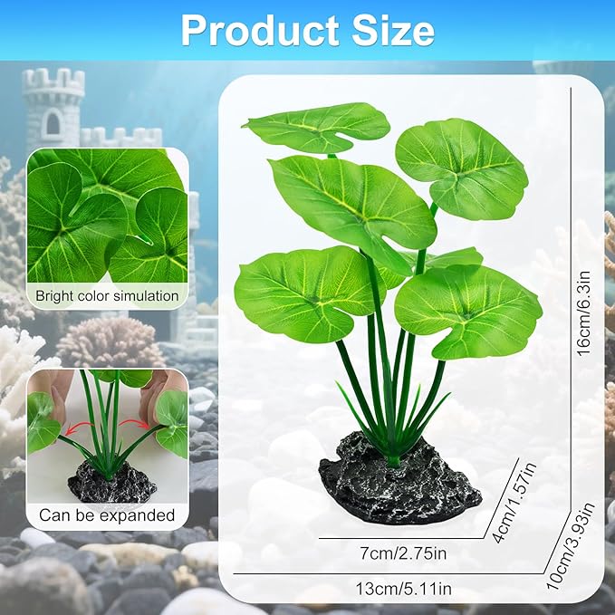 Artificial Fish Tank Decorations Plants, Aquarium Decor Plant Plastic Realistic Silk Plants for Fish Tank Betta Leaf Pad Hammock for Small Tank, Goldfish, Reptiles