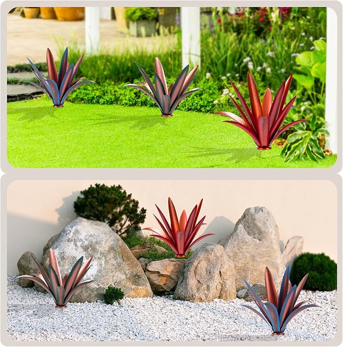 Large Tequila Rustic Sculpture, Rustic Metal Agave Plants for Outdoor Patio Yard Mexican Plant Garden， Agave Outdoor Lawn Ornaments Yard Stakes (Blue 1pc)