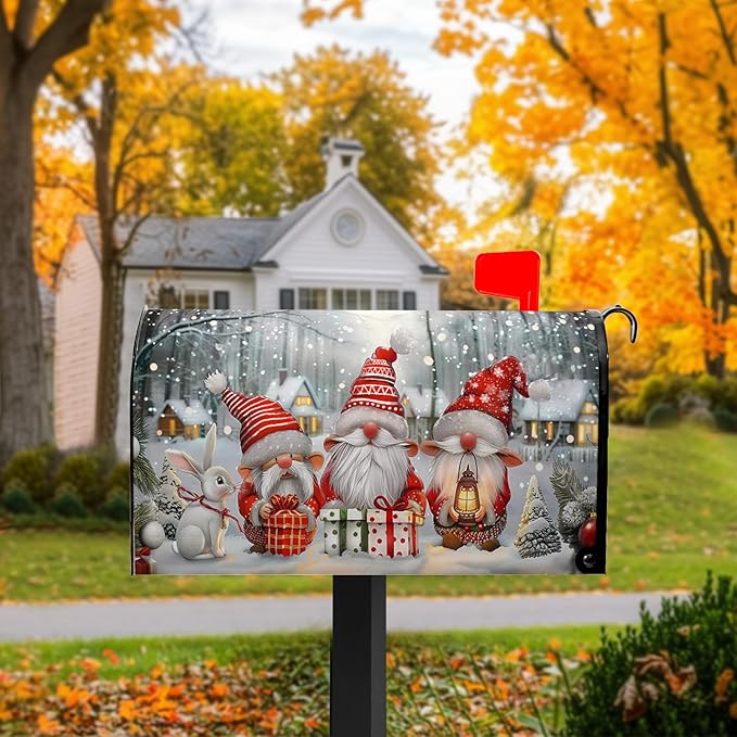 Christma Mailbox Cover Winter Santa Claus Mailbox Covers Magnetic Cute Gnomes Post Letter Box Cover Standard Size 21x18 inch for Garden Outdoor Colorful Gifts
