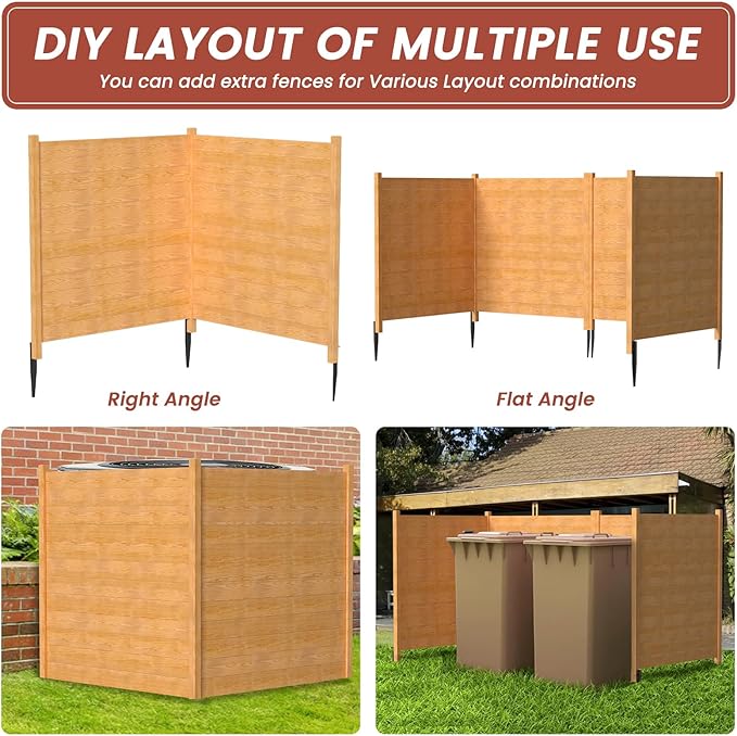 LILYPELLE 48in W x 48in H Air Conditioner Fence, 2 Panels Outdoor Wooden Fence Privacy Screen with Metal Stakes, Trash Can Pool Equipment Enclosure Outside Panels Decorative Fences