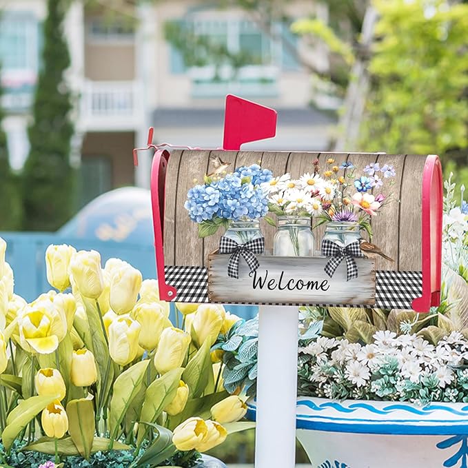Spring Floral Mailbox Covers Magnetic Standard Size 21 X 25.5 Inch Bird Flower Magnetic Mailbox Cover Wildflowers Mailbox Wraps Post Box Cover Decoration Outdoor Garden Home Yard Outside