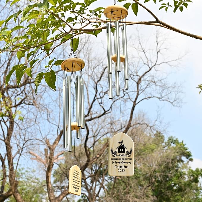 Farming in Heaven Memorial Wind Chime - Farmer Memorial Gift - Bereavement Gift for The Loss of Father, Grandfather, Lost Loved One Who Farmed