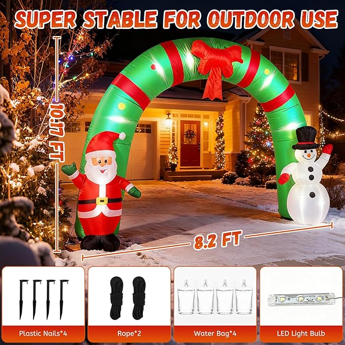 12 FT Christmas Inflatable Archway, Inflatable Santa Claus and Snowman Arch Indoor and Outdoor Holiday Decorations, Blow Ups Christmas Inflatable Outdoor Decoration with LED Lights