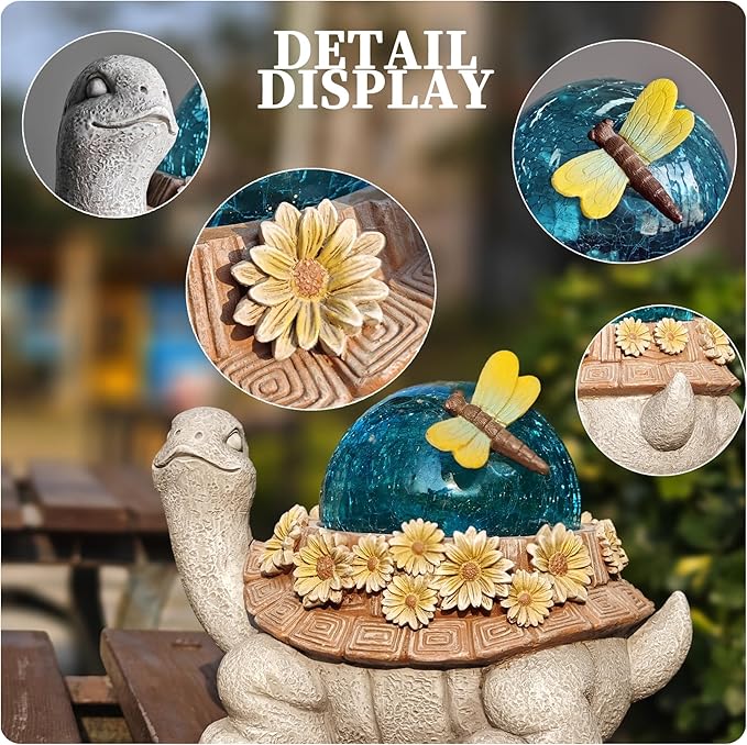 Solar Resin Turtle – Garden Decor Ornament with Floral Design,Cute Animal Statue for Outdoor, Patio, Yard Decoration,Home Unique Birthday Housewarming Gifts for Moms Women Dad Grandparents