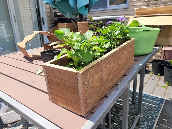 Handmade Cedar Wood Planter Box – Custom Small Indoor Outdoor Window Herb Box with Drainage Hole – Rustic Kitchen, Living Room, or Wedding Decor – Made in USA – Wood Flower or Plant Holder (18")