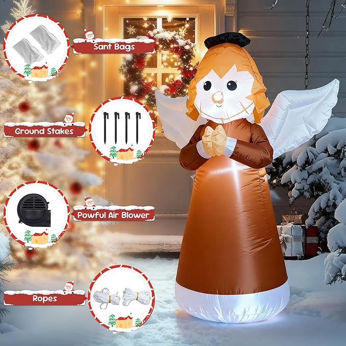 TRMESIA 4FT Inflatable Christmas Angel Indoor Outdoor Decoration with Bright LED，Holiday Yard Decor or Home School Church Garden Lawn Xmas Blow up Decor