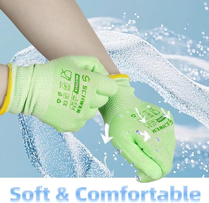 Schwer 12 Pairs Gardening Gloves, Water-based PU Coating, Ultimate Environmental Safety, Comfortable and Breathable Garden Gloves for Men and Women, Working Gloves for DIY, Outdoor Activities, XL