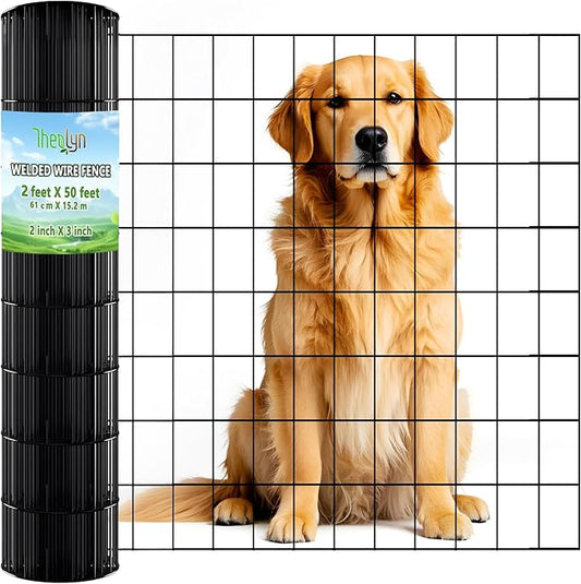 Welded Wire Fence 2ft x 50ft Mesh Size 2-Inch x 3-Inch Wire Mesh Roll Chicken Wire Metal Fencing Poultry Netting for Garden Fence, Animal Barrier (USE 3 FT Post)