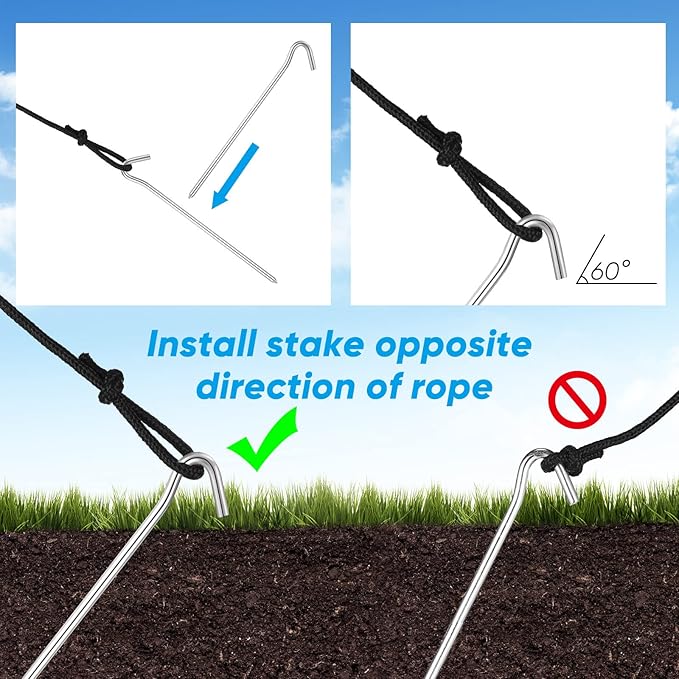 Inflatable Yard Stakes for Inflatables, Metal Tent Stakes Heavy Duty and 5 Feet Tethers with Hooks for Holiday Inflatable Decorations Camping Xmas Decoration(64 Pcs)