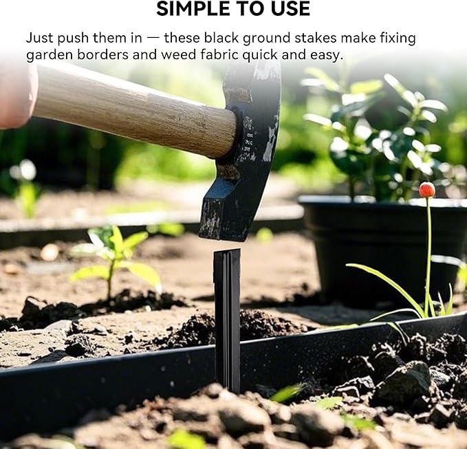 Metal Landscape Edging Stakes, 13Pcs 12Inch Galvanized Steel Garden Stakes Solid Top Curved Anchoring Spikes with Reinforcing Rib, for Corrugated Edge, Terrace Decor, Black