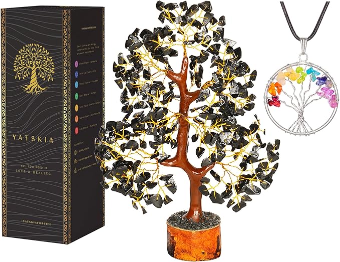 YATSKIA Black Tourmaline Crystal Tree of Life - Money Tree - Birthday Gifts for Women - Chakra Crystals and Stones - Positive Energy Gifts