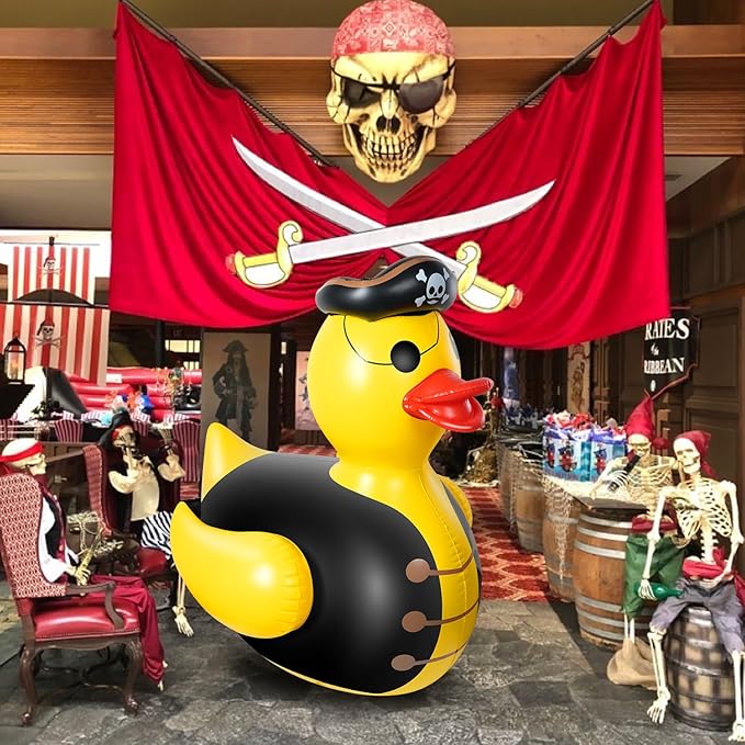 2Pcs 4.6 Feet Halloween Giant Inflatable Duck Outdoor Decorations,Huge Blow Up Yard Yellow Pirate Duck with Hat Summer Duck Pool Float for Indoor Halloween Party Garden Patio Lawn Decor