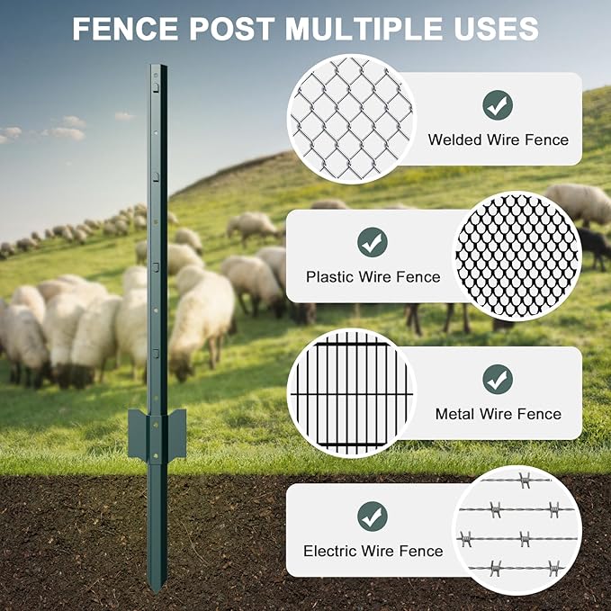 10 Pack Metal Fence Post, 4 Feet Heavy Duty Garden with U-Post, No Dig Garden Fence Stakes for Temporary Fencing, Corner Anchor