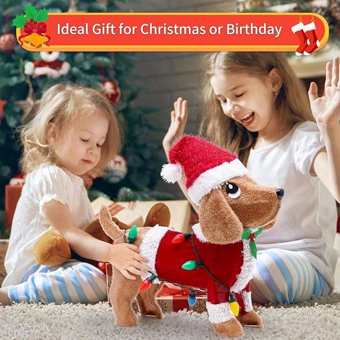 Lighted Christmas Decorations Outdoor/Indoor, 3D Dachshund with Xmas Hat and C9 String Lights, Sausage Dog Christmas Decor for Home Yard Garden Holiday Party