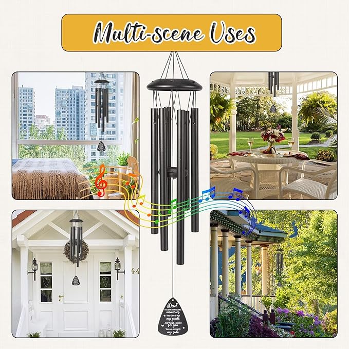 Memorial Gifts for Loss of Dad, 25''Memorial Wind Chimes for Loss of Fatther Gifts, Condolence/Remembrance/Bereavement Gift,Windchimes in Memory Sympathy Gift,Funeral Decor for Garden Outside,Black