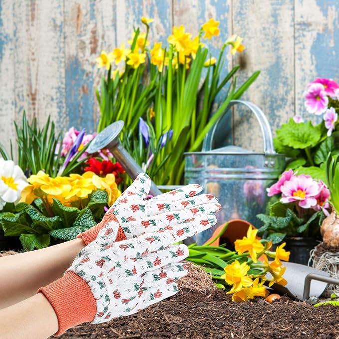 Geiserailie 4 Pairs Garden Gloves with Soft PVC Dots Women Working Yard Gloves for Yard Cleaning,Fishing,Gardening,Weeding,Planting,Watering