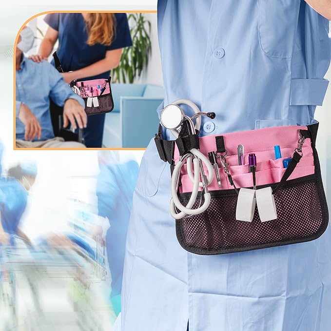 Damero Nurse Fanny Pouch, Nurse Waist Pack with Tape Holder, Nurse Waist Organizer Belt for Stethoscopes, Bandage Scissors and Other Medical Supplies, Pink